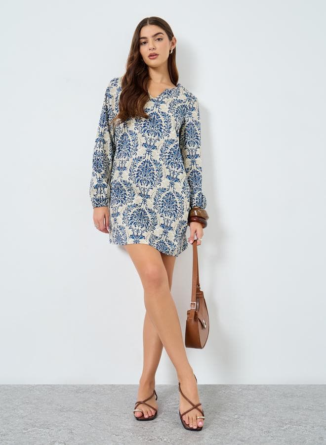 Graphic Print Long Sleeve Mini Dress