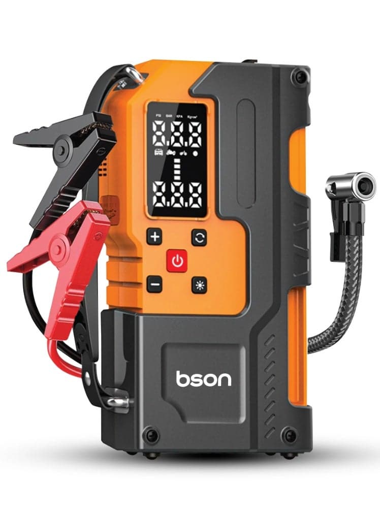 6-in-1 Smart Car Jump Starter with Digital Display, 150 PSI Air Pump, Tire Pressure Reader, Power Bank, LED Light, Emergency Auto Battery Starter, car jump starter with air compressor, 4*4