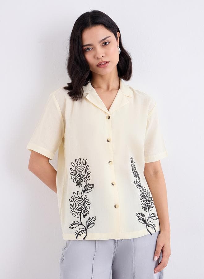 Styli Women Embroidered Panel Longline Shirt