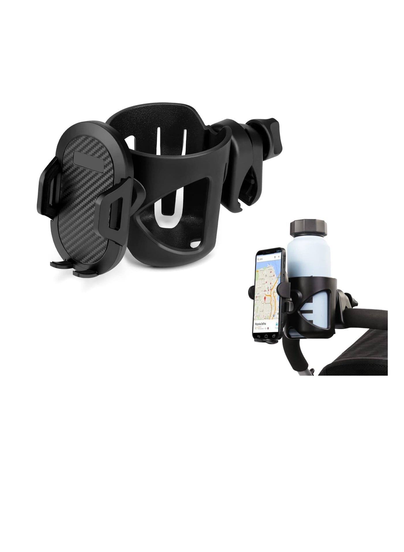 2-in-1 Stroller Cup Holder, Universal Cup Holder, with Phone Holder Mount, Large Caliber Designed Cup Drink Holder for Stroller, Bike, Wheelchair, Walker
