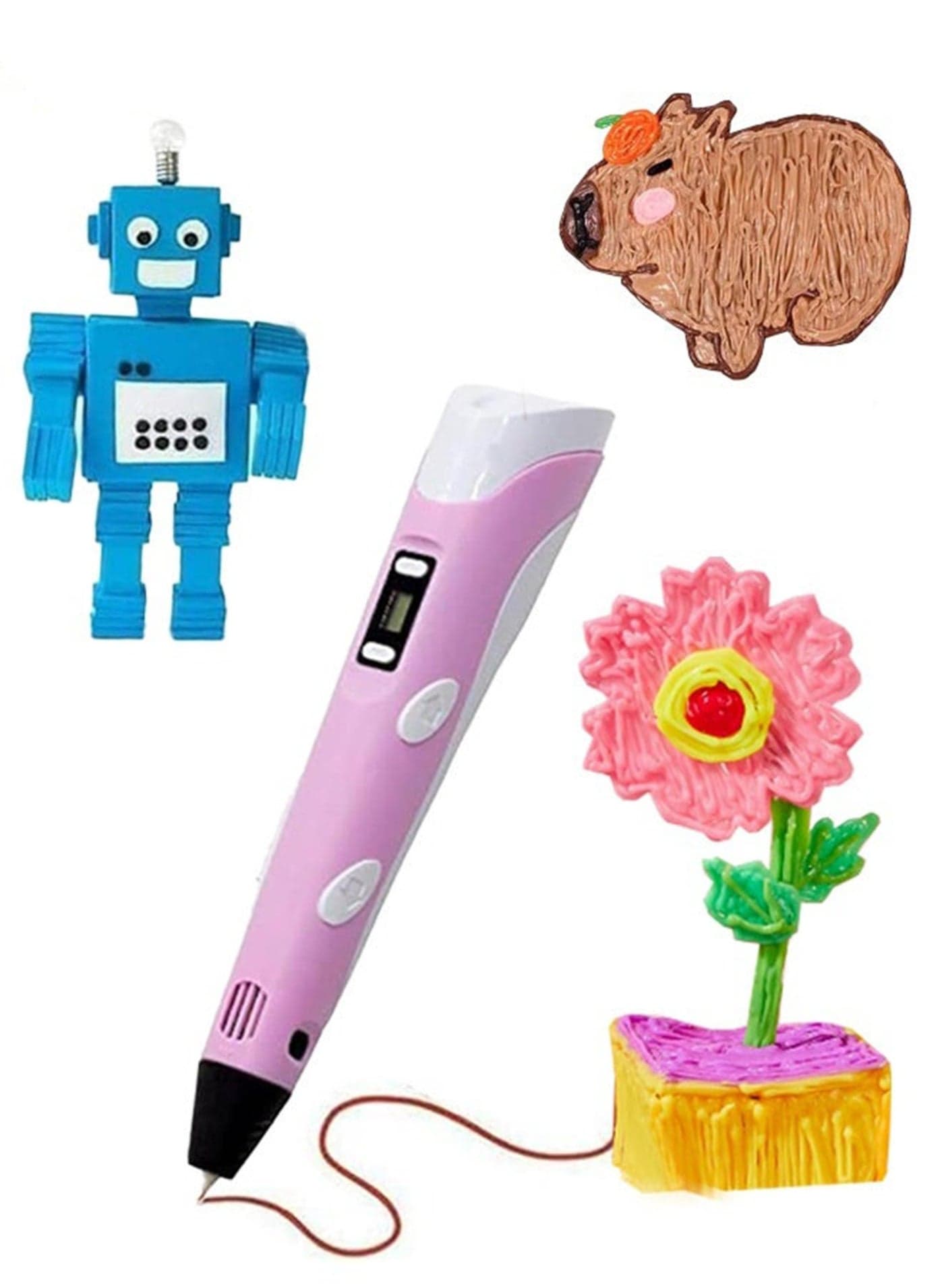 3D Children's Printing Pen Set with Display Screen High-Temperature Anti-Scald Children's Printing Pen Drawing Pen DIY Funny Set for Kids Chidren Birthday Creative Gift with PLA Filament