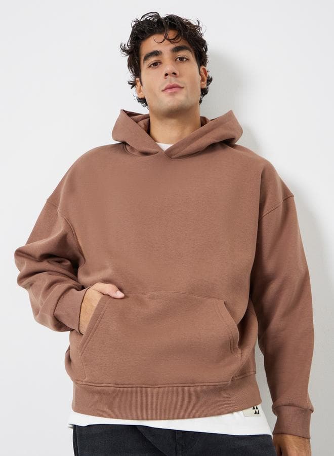 Men Brown Athleisure Oversized Fleece Hoodie