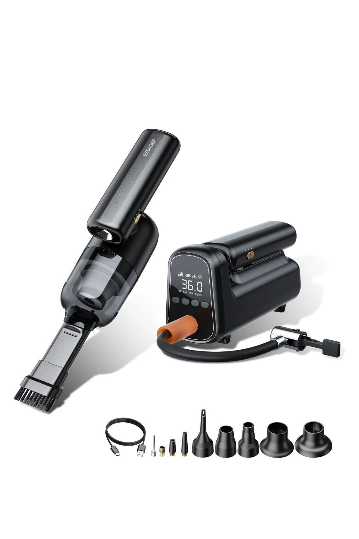 5-in-1 Cordless Vacuum & Powerful Air Pump – 8000PA Turbo Suction, 4000mAh Battery, 150PSI Inflation, Washable HEPA Filter, USB-C – Portable Car, Home & Office Cleaner, Blower, LED Light & Power Bank
