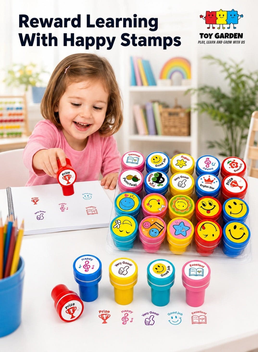 20 PCS Kids Stamps Set – Emoji & Motivational Reward Stamps for Teachers, Parents & Students, Self-Inking Stamp Gift for School or Home