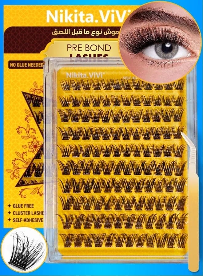120 Pcs Pre Bond Lashes Kit with Tweezers Self Adhesive Eyelashes Eyelash Clusters Kit, False Eyelashes D Curl Pre Glued Lash Clusters Wispy Lash Cluster Kit False Lashes for Beginners and Salon use Press On DIY Lash Extension Kit Falselashes Eye Makeup Kit 10-16mm Size Set B