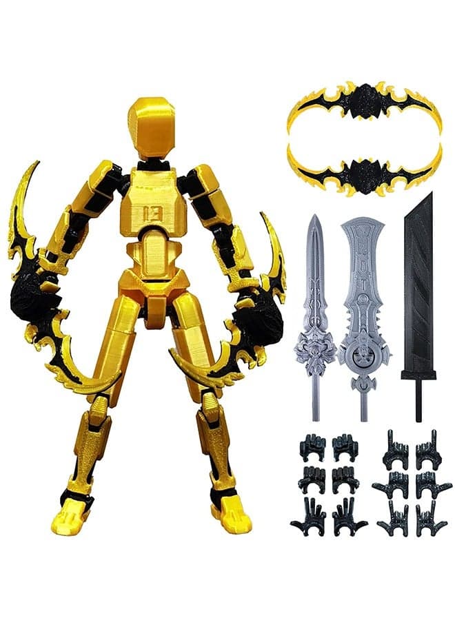 T13 3D Printed Action Figure, Robot Action Figure, T13 Collectible Action Figure Articulated, for Collectors Desktop Decorations, (Gold Black)