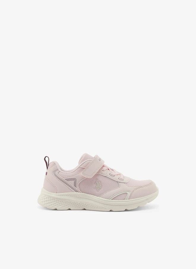 Kids Pink Low-Top Casual Sneakers with Velcro Strap - Sleek Everyday Style and Comfort for Effortless Wear