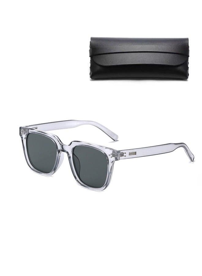 Sunglasses for Men Women Protection Sun Glasses TR Fashion Anti Glare Sun Shades for Driving Fishing Traveling,Transparent Gray Frame, Includes Complimentary Leather Glasses Pouch