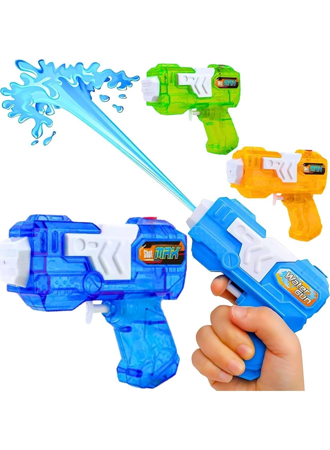 Water Gun 3 Pack, Small Water Blaster Soaker Toys for Kids, Long Range Squirt Guns for Pool, Beach, and Outdoor Water Fights