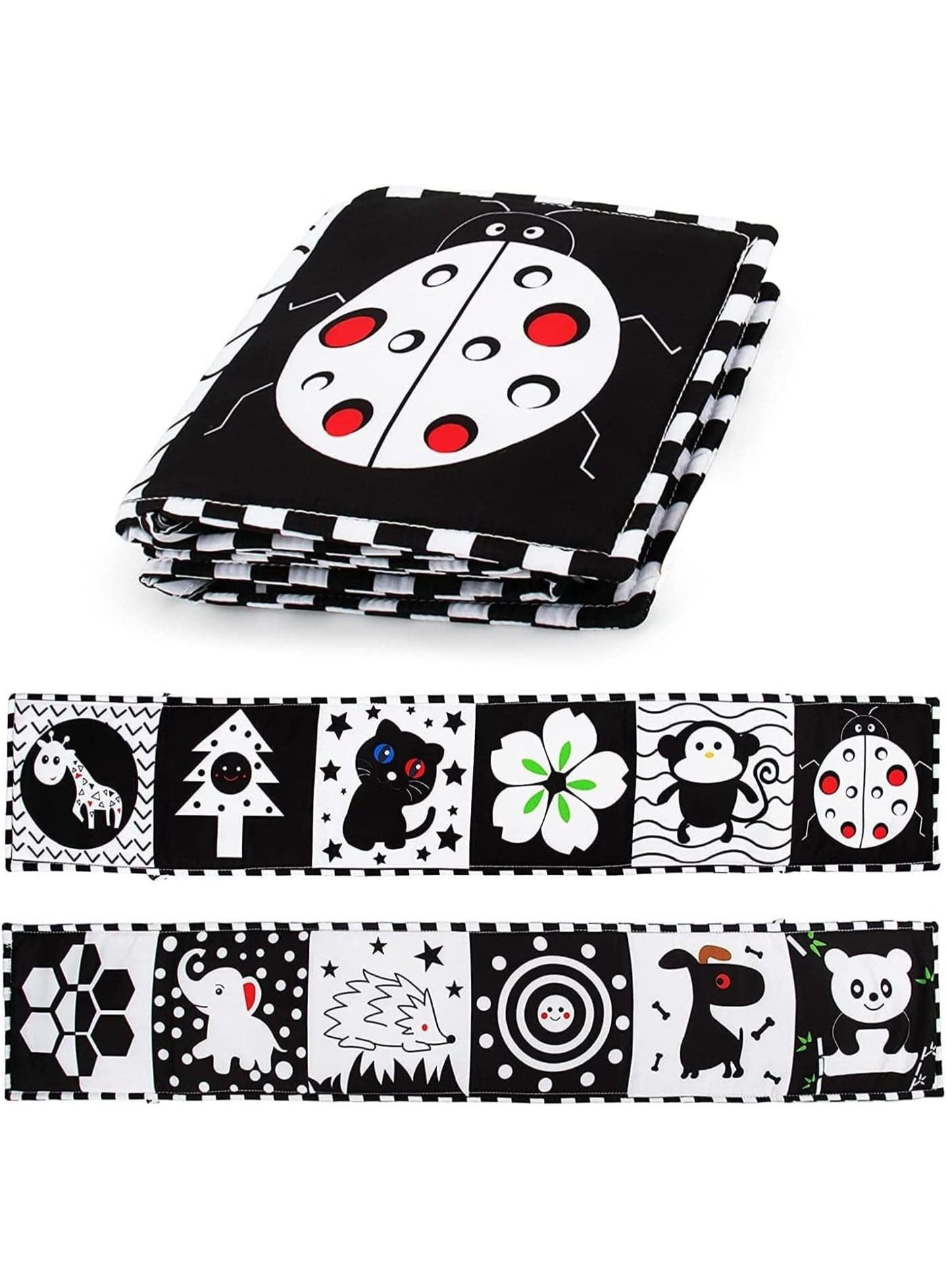 Black & White Cloth Book for Babies, High Contrast Early Education Toy, Infant Tummy-Time Soft Book, 3D Bite & Tear Safe Paper, Baby Learning Toy 0-3 Years (Ladybug)