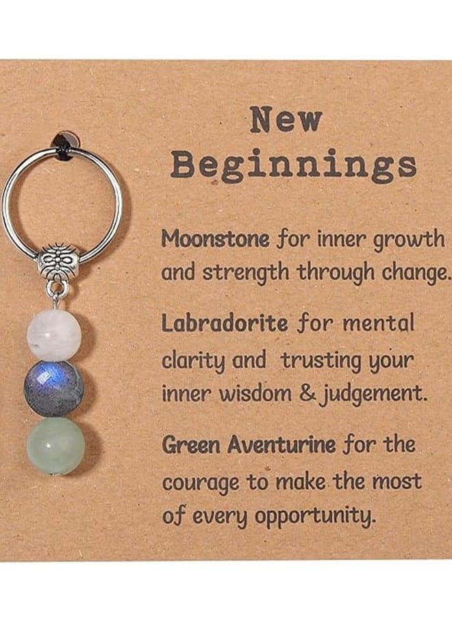 Crystal Stone Keychain with Massage Card,Stainless Steel Key Rings for Jewelry Making,Natural Healing Keychain