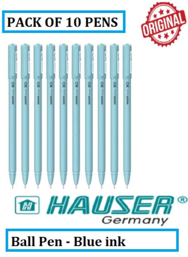 Hauser Original XO 0.7mm Ball Pen Tumbler Sleek Body Minimalistic Design Matt Finish & Solid Body Type Low Viscosity Ink With Ultra Durable Tip Blue ink, Pack of 10 Pens