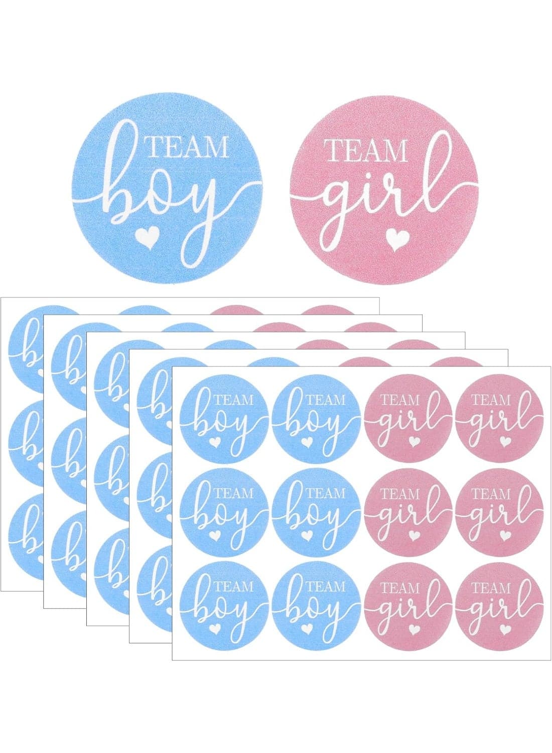 60Pcs Team Boy or Girl Gender Reveal Stickers,Gender Reveal Stickers Decorations Party Supplies(Pink,Blue)