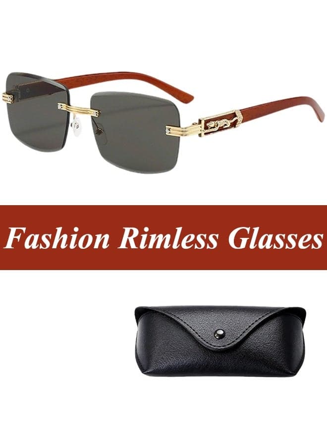 Rectangle Fashion Rimless Sunglasses for Women Men Frameless Shades Retro Vintage Trendy Vintage Square Rimless Sunglasses Tinted Lenses Retro Shades UV400 comes with glasses box