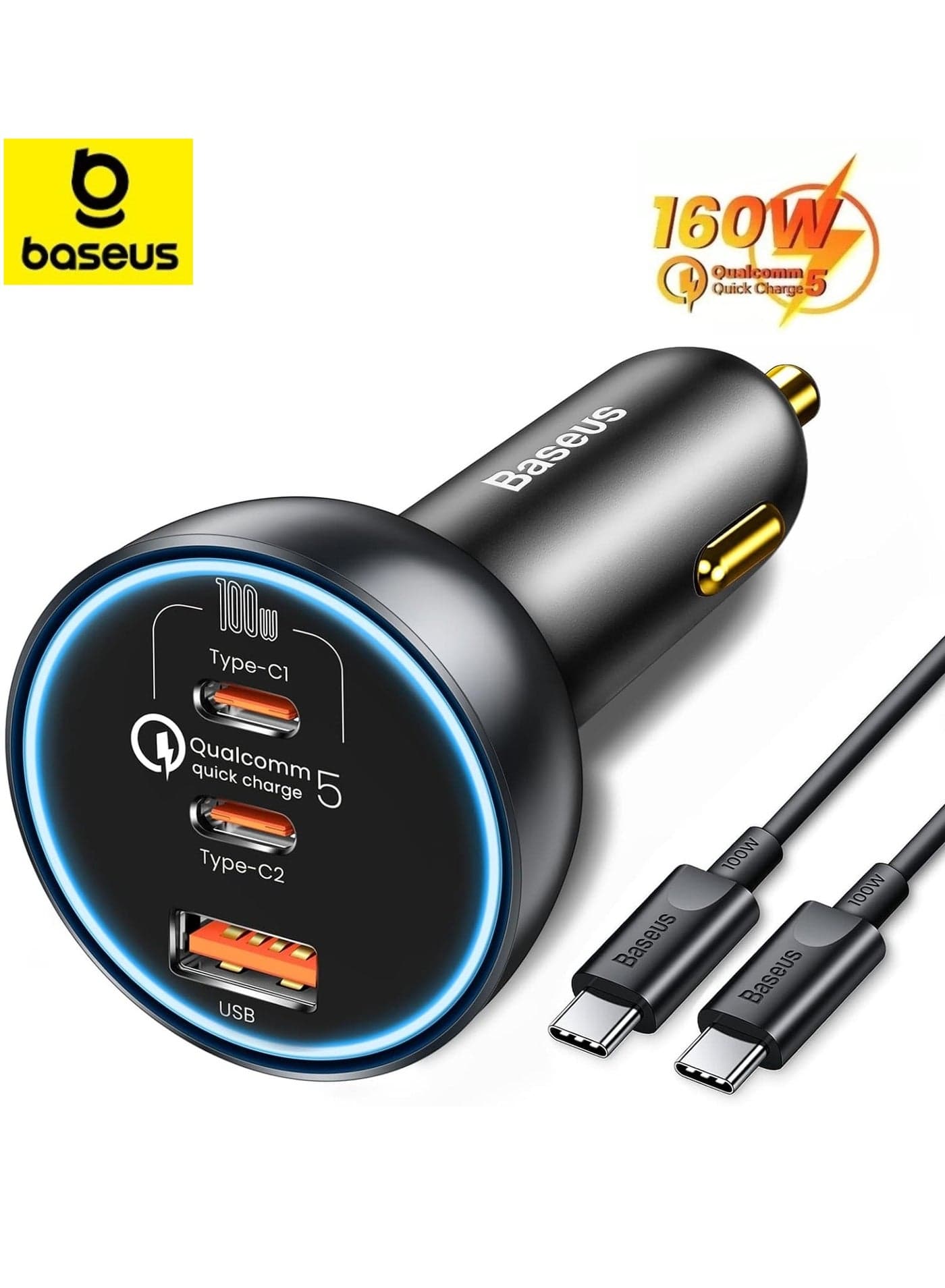 160W USB-C Car Charger, 3-Port PD 3.0 QC 5.0 PPS Super Fast Charging for iPhone Air, 17/17 Pro, 17 Pro Max, 16, 15, 14, 13, 12 Series, Samsung Galaxy S25, S24, S23 Ultra, iPad Pro/Air, MacBook Pro, Xiaomi, OnePlus, Google Pixel, Laptops & Tablets - 3-Port Fast Charging, 100W Type-C to Type-C Cable Included