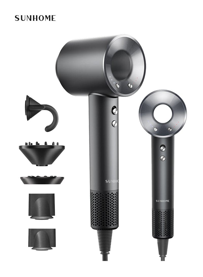 Supersonic Hair Dryer with Diffuser Negative Ion Blow Dryer 110, 000 RPM Brushless Motor 3 Heat Settings, High-Speed Fast Drying Professional Hair Dryer with 5 Attachments Black