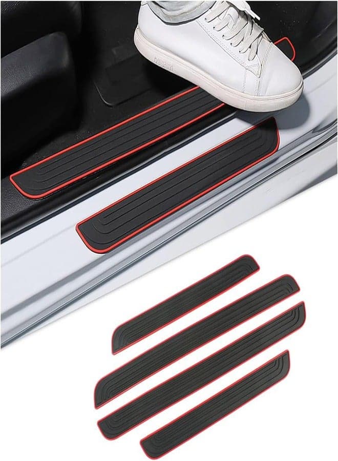 4 PCS Car Door Sill Plate Protectors, Auto Door Entry Guards Sill Scuff Cover Panel Step Protector, PVC Rubber Anti-Scratch Front Rear Door Pedal, Car Accessories for Most Vehicles