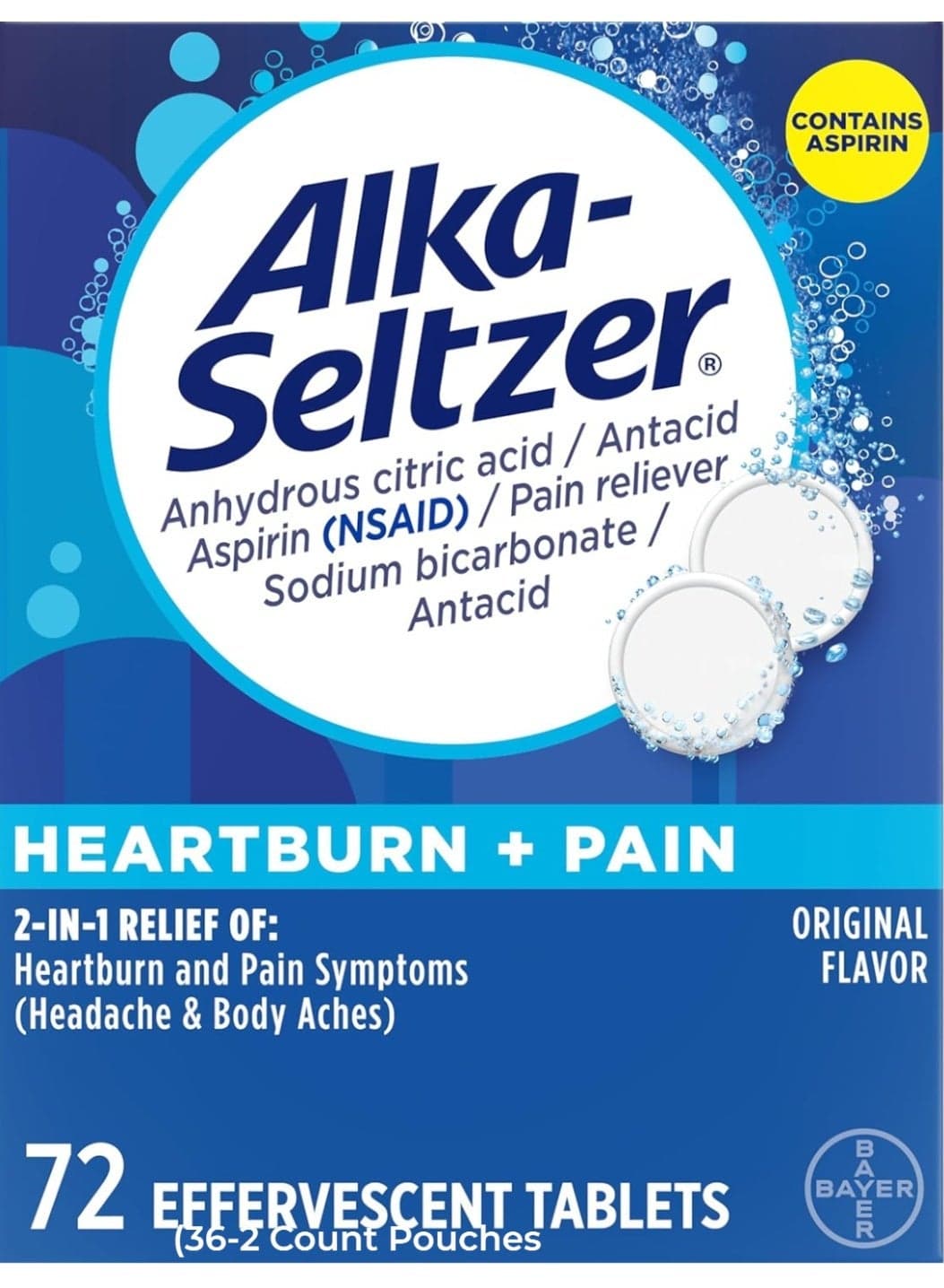 Effervescent Tablets Original Flavor Fast Multisymptom Relief Dissolvable Effervescent Fizzy Tablets 72 Ct Package May Vary