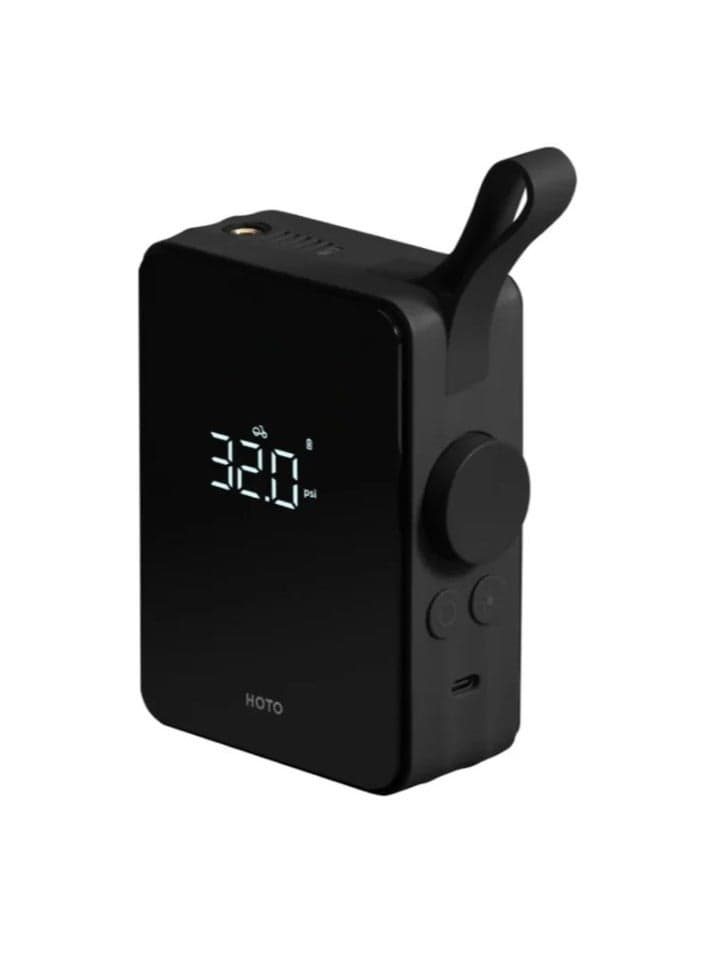 HOTO Portable Electric Air Compressor | Digital Air Compressor With 2500mAh High Capacity Battery 5 Preset Modes 150-psi Automatic Air Pump Integrated LED Light Auto Stop Function USB-C Charging - Black