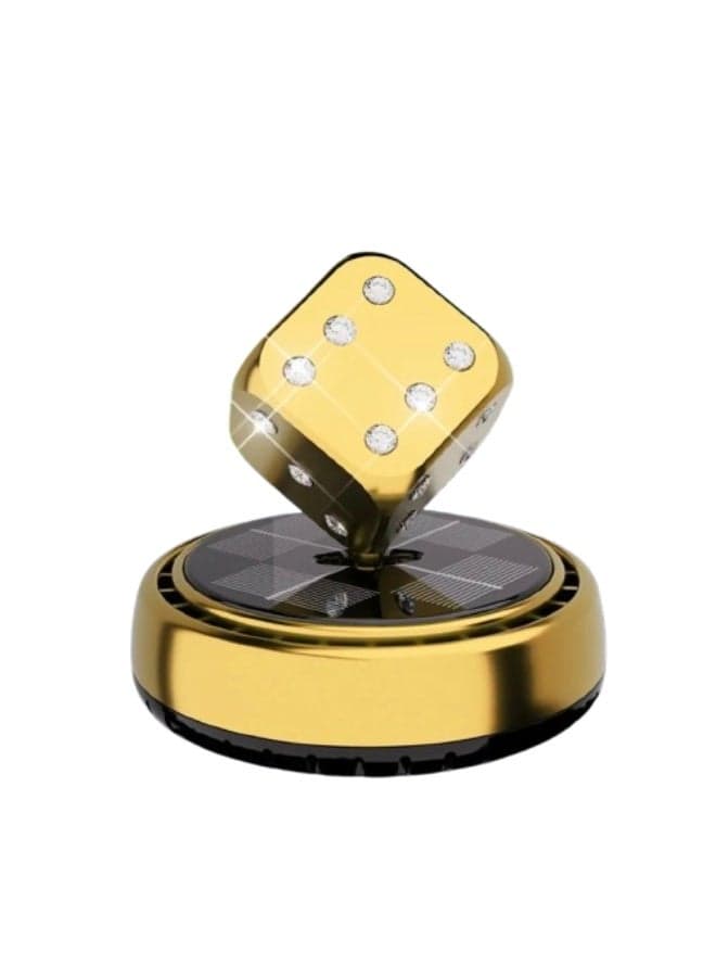 Solar Powered Rotating Golden Dice Car Air Freshener | Car Dashboard Interior Decoration with Perfume Liquid & Organic Fragrance I