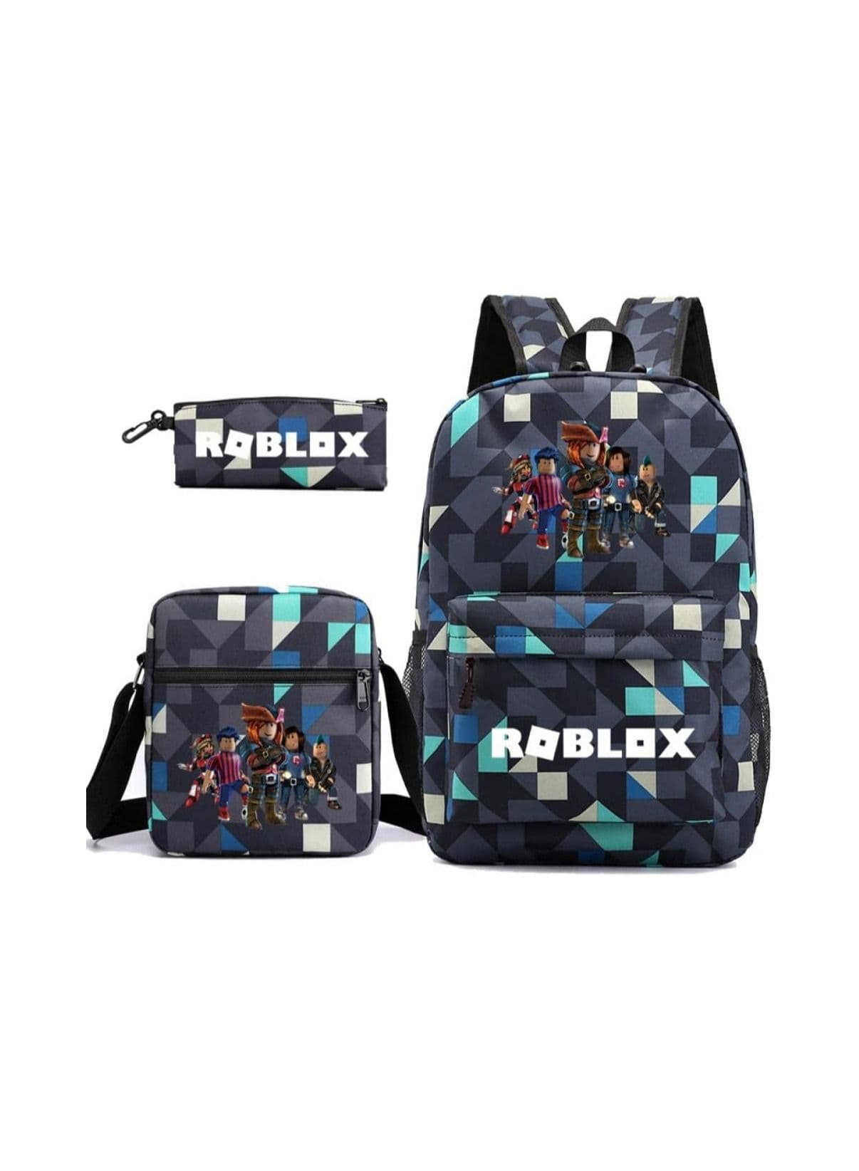 3Pcs Roblox Backpack Set,Large Capacity Book Bag Anime School Bags with Crossbody Bag and Pencil Pouch,Cartoon Backpack Laptop Bag Kawaii Backpacks for Student Boys Girls