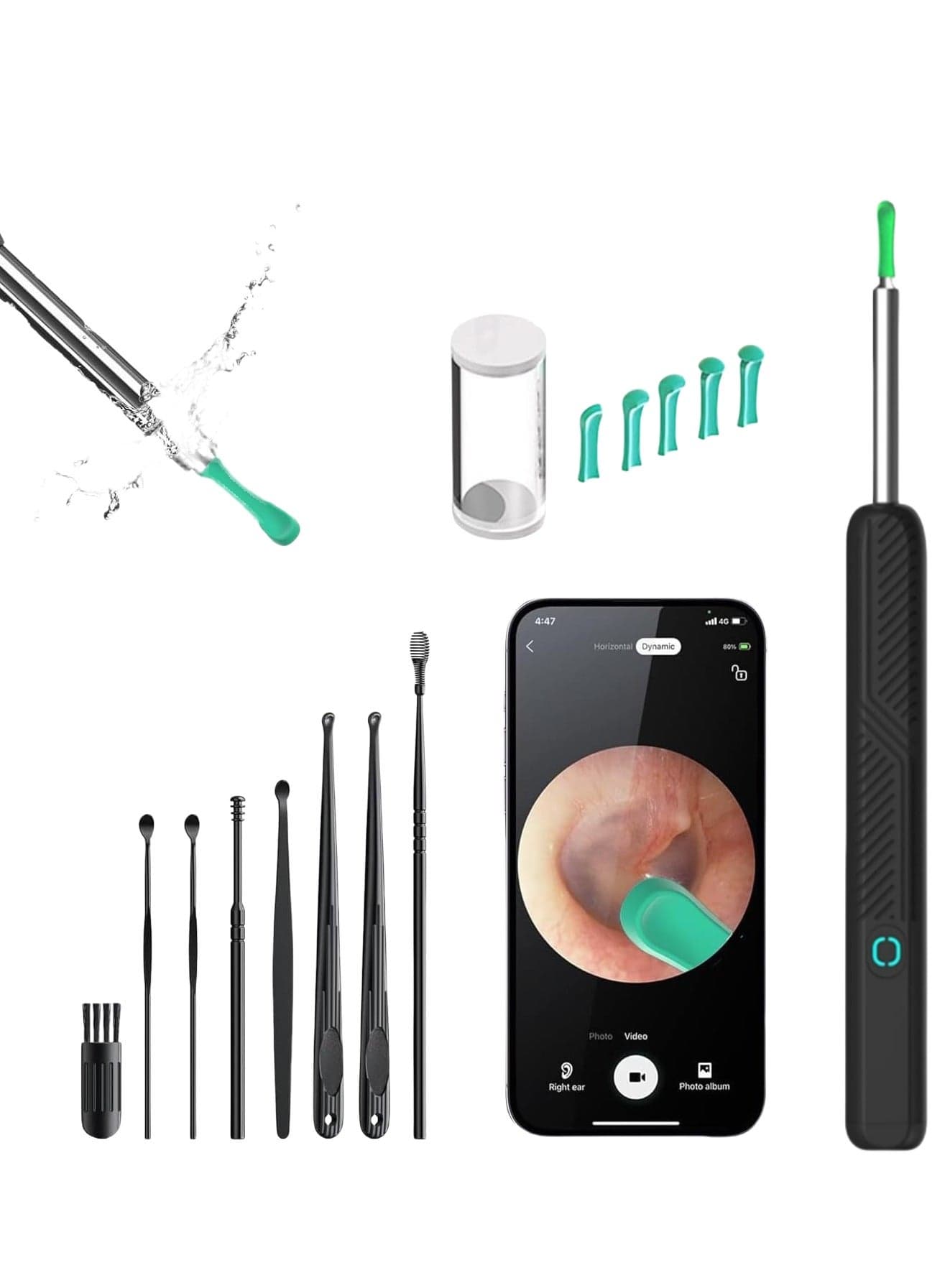 Ear Wax Removal,Smart Ear Cleaner with HD Camera, Rechargeable Earwax Remover Tool, Safe Ear Scoop for Children & Adults, Home Ear Cleaning Kit,Black