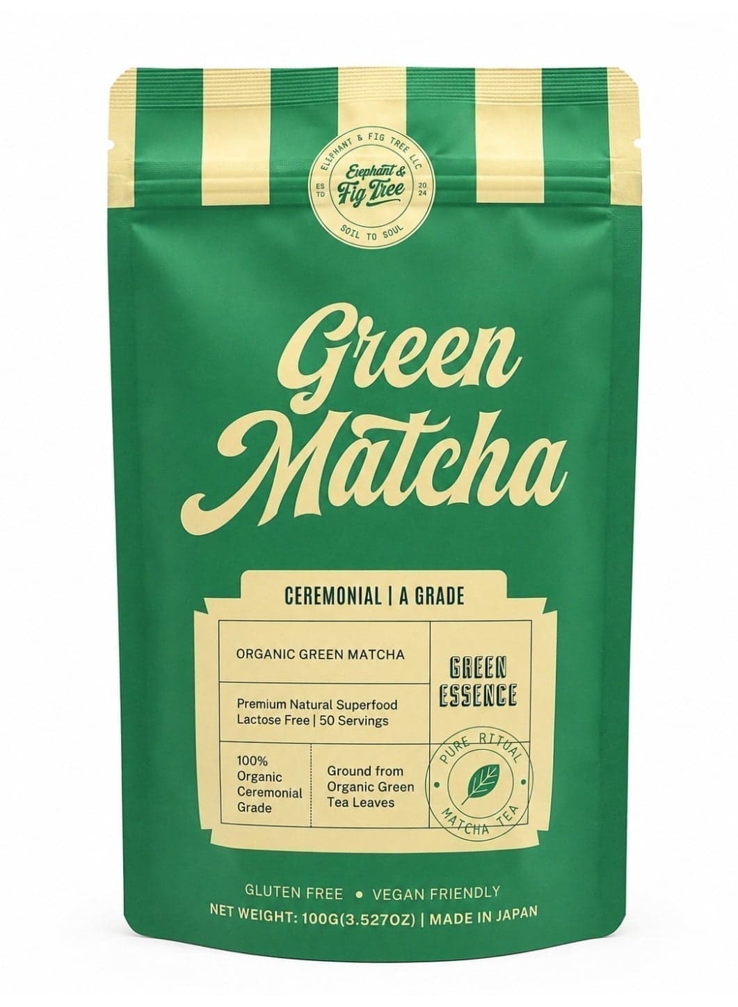Organic Ceremonial Grade Matcha 100g | Authentic Japanese Matcha Green Tea | Premium Antioxidant Superfood | Elephant & Fig Tree