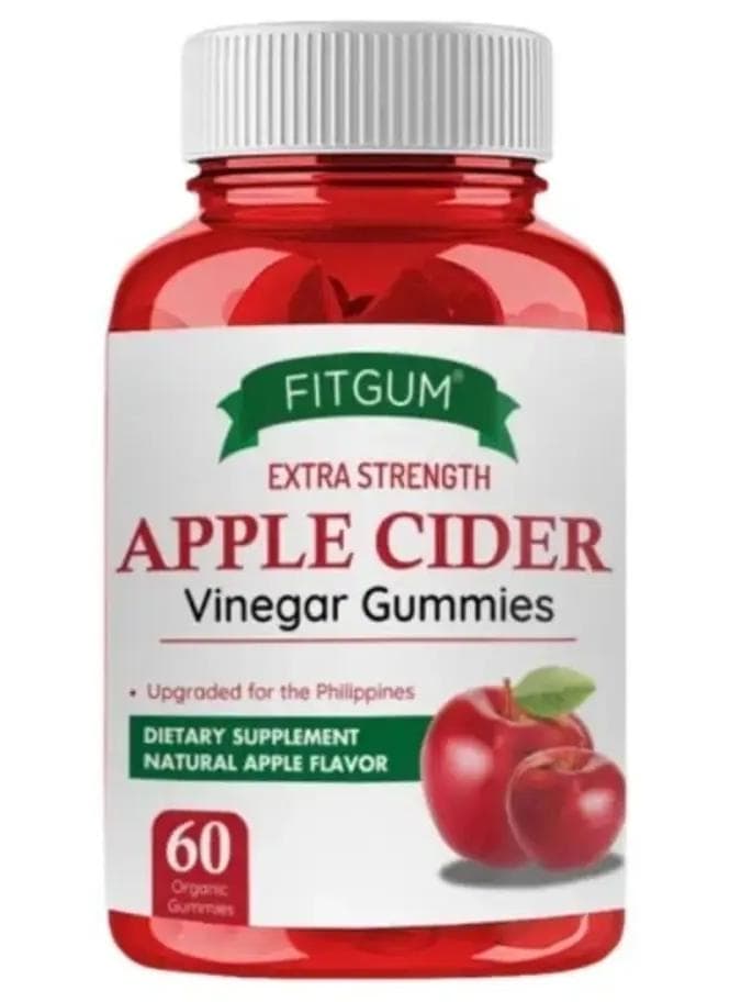Apple Cider Vinegar Gummies 500mg by FitGum | 60 Vegan Organic Gummies | Fat Burner, Detox, Digestion, Immunity Booster | Natural Apple Taste