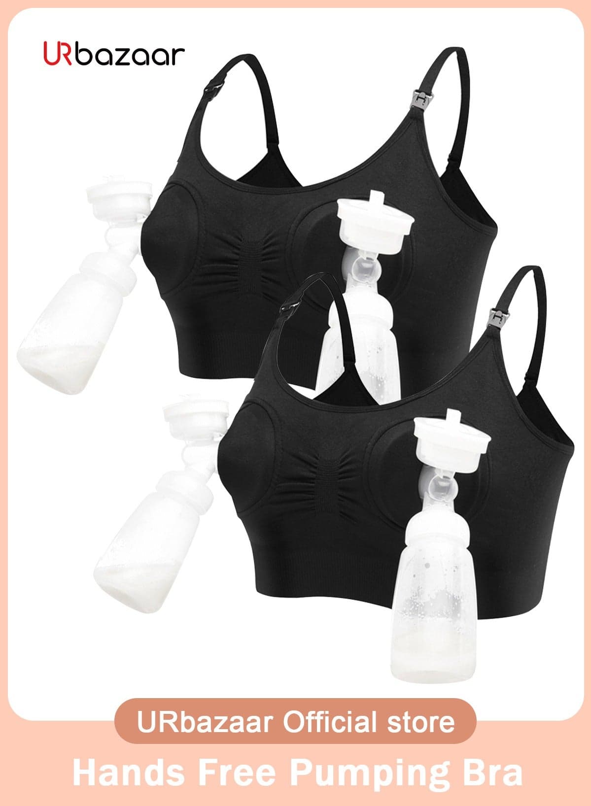 2-Pcs Hands Free Pumping Bra, Adjustable Breast-Pump Holding and Nursing Bra