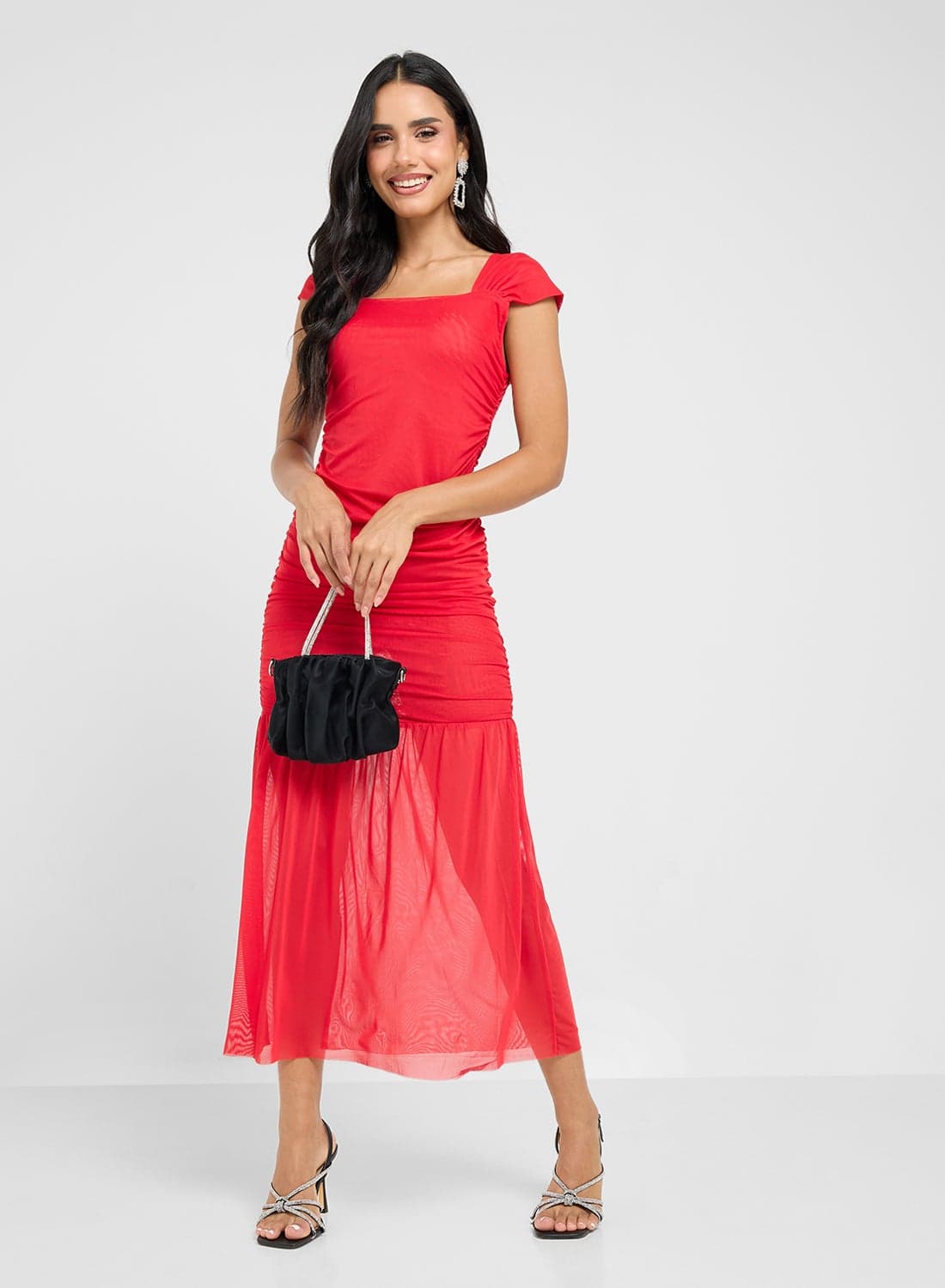 Ruched Mesh Dress