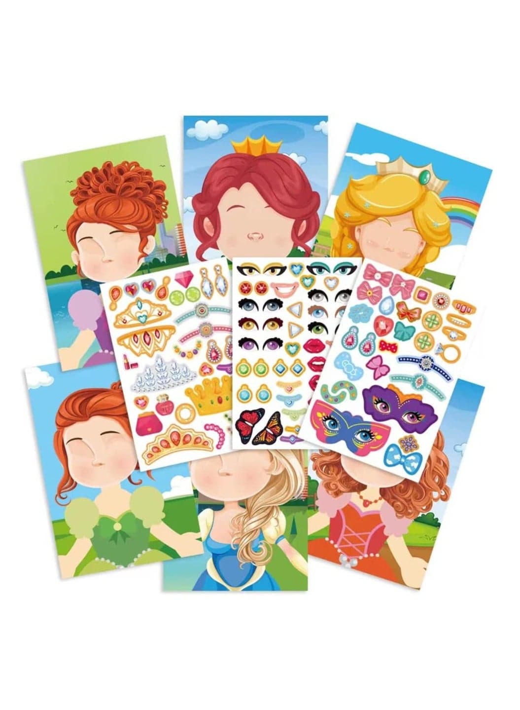 Reusable Sticker Books for Kids,9 Sheets Princess Stickers,DIY Make Your Own Characters Mix Stickers