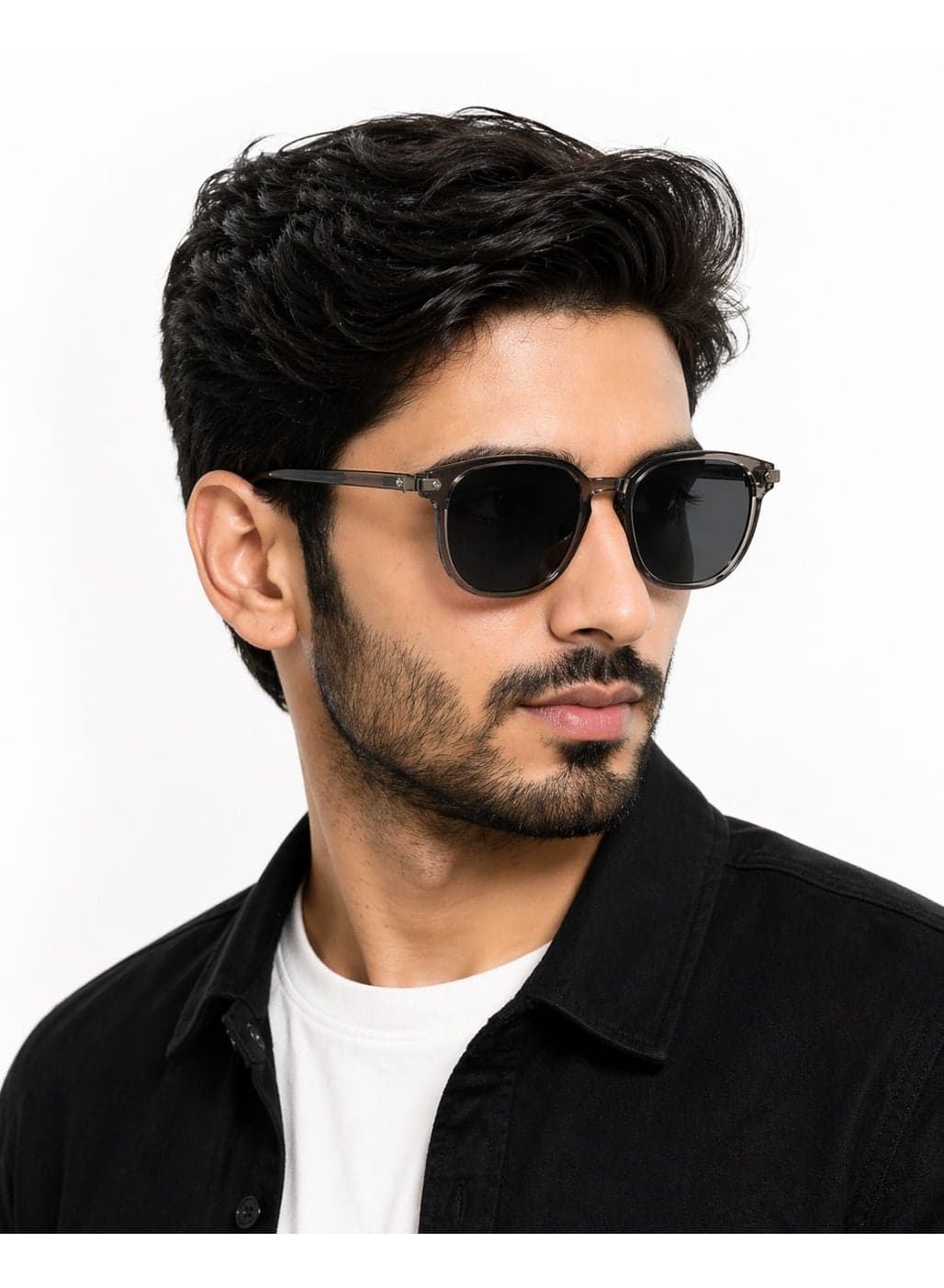 Classic Square Sunglasses for Men & Women – Transparent Smoke Grey Frame with Black UV Protection Lenses | Stylish Designer Eyewear – Lumière Collection