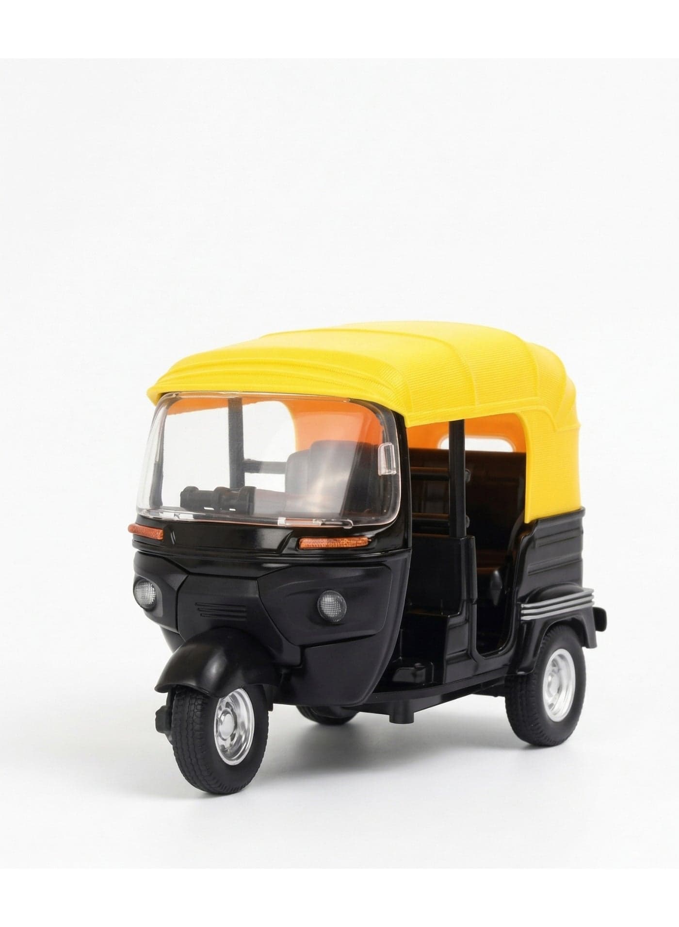 Die-Cast Metal Auto Rickshaw Toy Model with Movable Handle and Pull Back Action for Kids