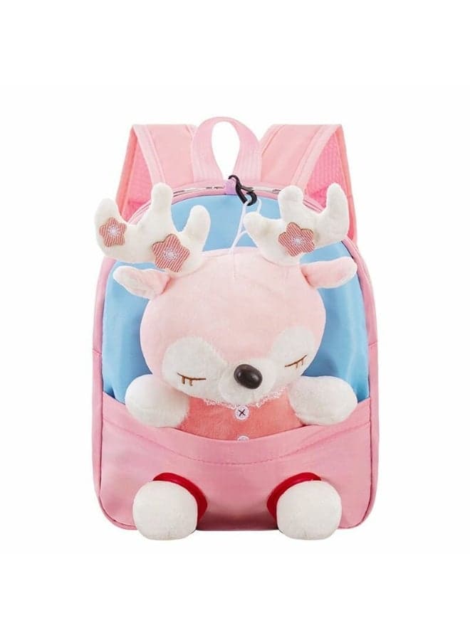 Plush Backpack with Little Pink Deer Design, Light Pink Cuddly Toy Bag for Toddlers & Preschoolers