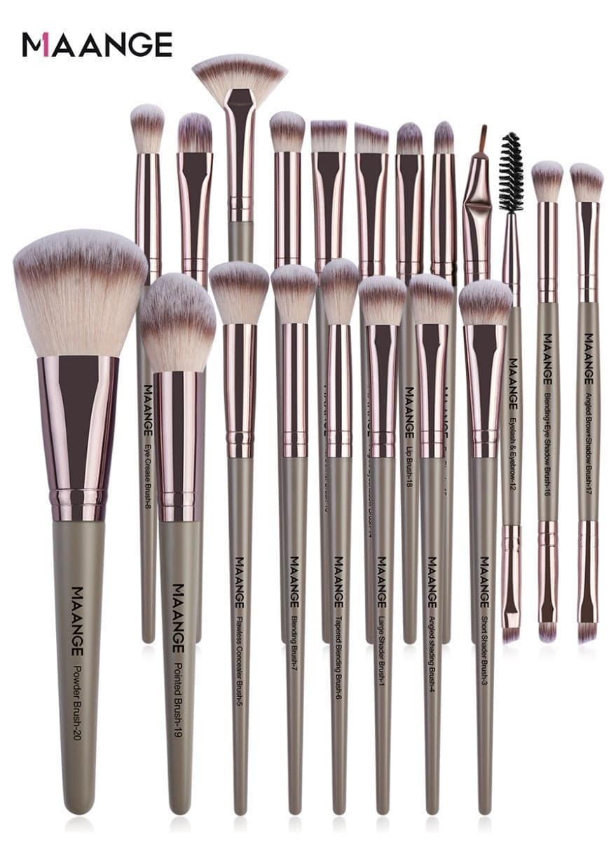 Make up Brushes, 20Pcs Premium Cosmetic Makeup Brush Set for Foundation Blending Blush Concealer Eye Shadow, Cruelty-Free Synthetic Fiber Bristles, Travel Makeup Tools,Grey