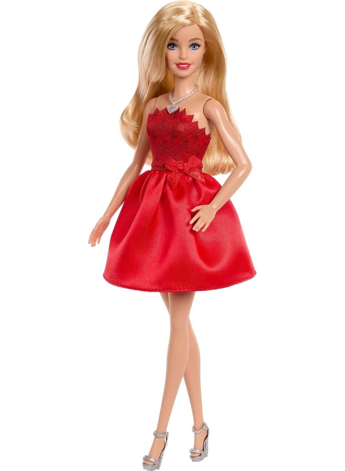 Mattel 80th Anniversary Ruby-Red Celebration Blonde Fashion Doll Wearing Red Dress with Silvery Shoes & Necklace, Collectible Toy