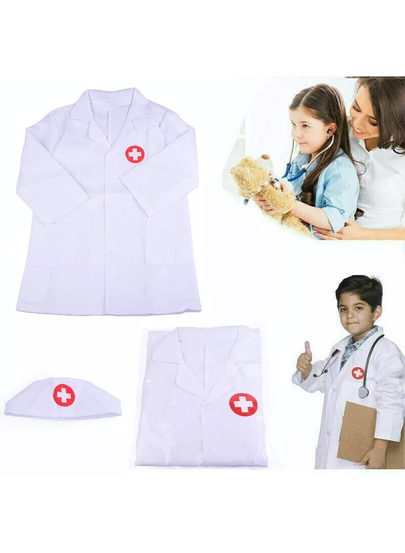 Doctor Playsets, 2-Pcs Pretend Play Dress Up Set, Children's Doctor Nurse Cosplay Costume, Role Play Hospital Unisex Coats and Cap, Doctor Party Accessories Birthday Gifts for Girls Boys