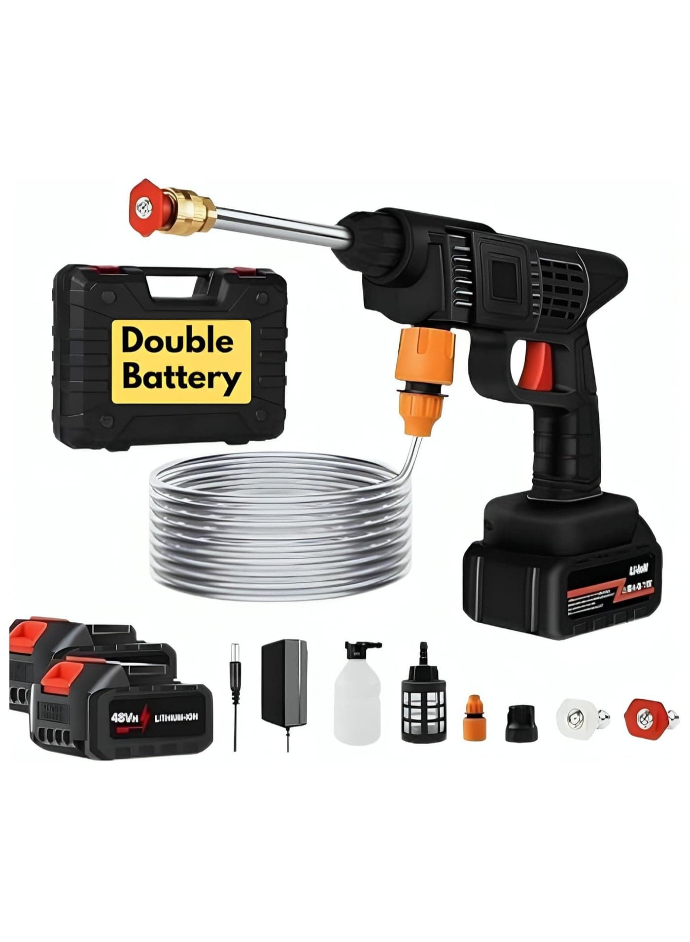 48V High Pressure Washer + 2 battery - Cordless Portable Electric Water Gun for Cars, Car Washing Machine Ideal for Floor Cleaning, car washing and Efficient Garden Watering