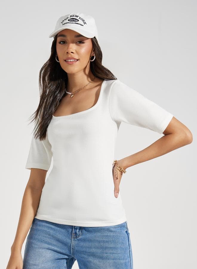 Cotton Square Neck Knit Top