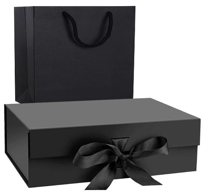Black Gift Box With Gift Bag 32x20x10cm Large luxury Gift box Black Gift Boxes Magnetic Closure with Ribbon with Foldable Lid boxes for Women Wedding bridal Gifts Birthday Wedding Gifts Packaging