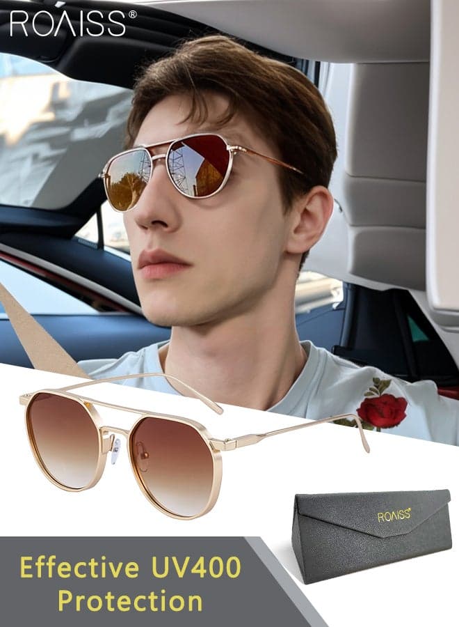 Retro Round Sunglasses for Women Men, UV400 Protection Lenses, Vintage Acetate Frame, Anti-Glare Shades for Casual Wear, Driving, Traveling, Gold