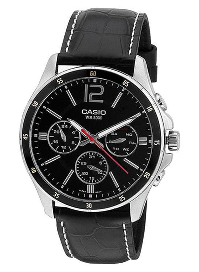 Men Leather Analog Quartz Watch MTP-1374L-1AVDF - 44 mm - Black