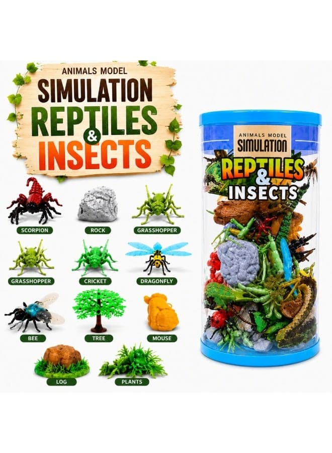 Kids Reptiles & Insects Toy Set, Realistic Plastic Animal Figures with Snake, Lizard, Scorpion, Spider, Butterfly, Educational Learning Toys for Kids, Mini Wildlife Playset with Accessories, Safe Non-Toxic Toys for Boys & Girls