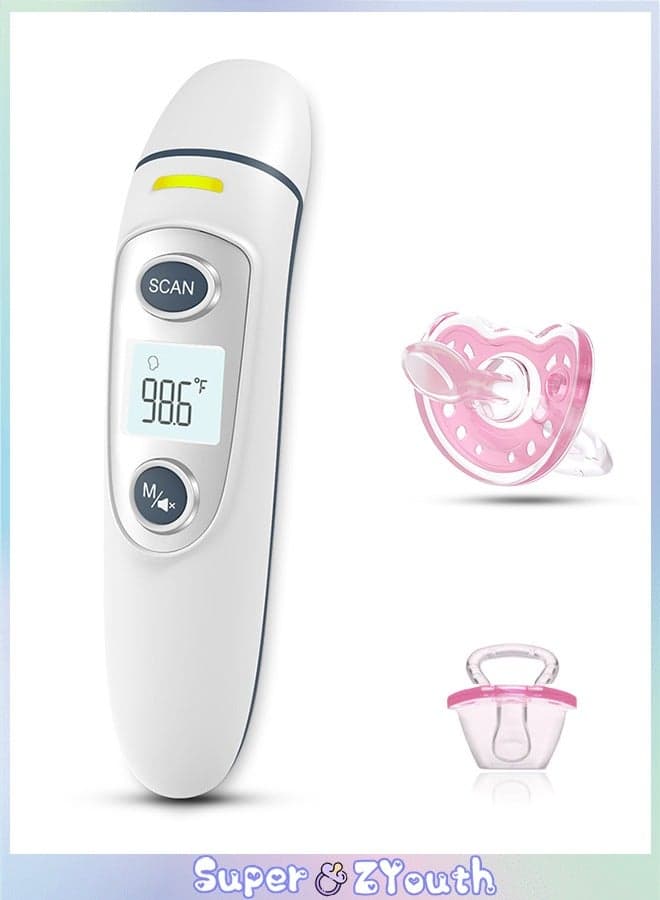 No-Touch Infrared Thermometer for Baby, 3-in-1 Thermometer for Ear, Forehead and Room, Accurate Reading with Large Display, Memory Recall, Fever Alarm (with a Pacifier)