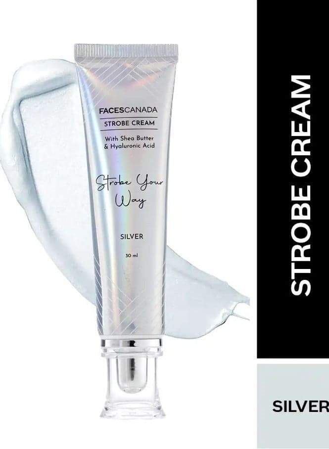 Strobe Cream - Silver, 30ml | Primer + Highlighter + Moisturizer | Shea Butter & Hyaluronic Acid | Intense Hydration | Flawless Radiant Dewy Skin | Illuminating & Glowing Makeup Base