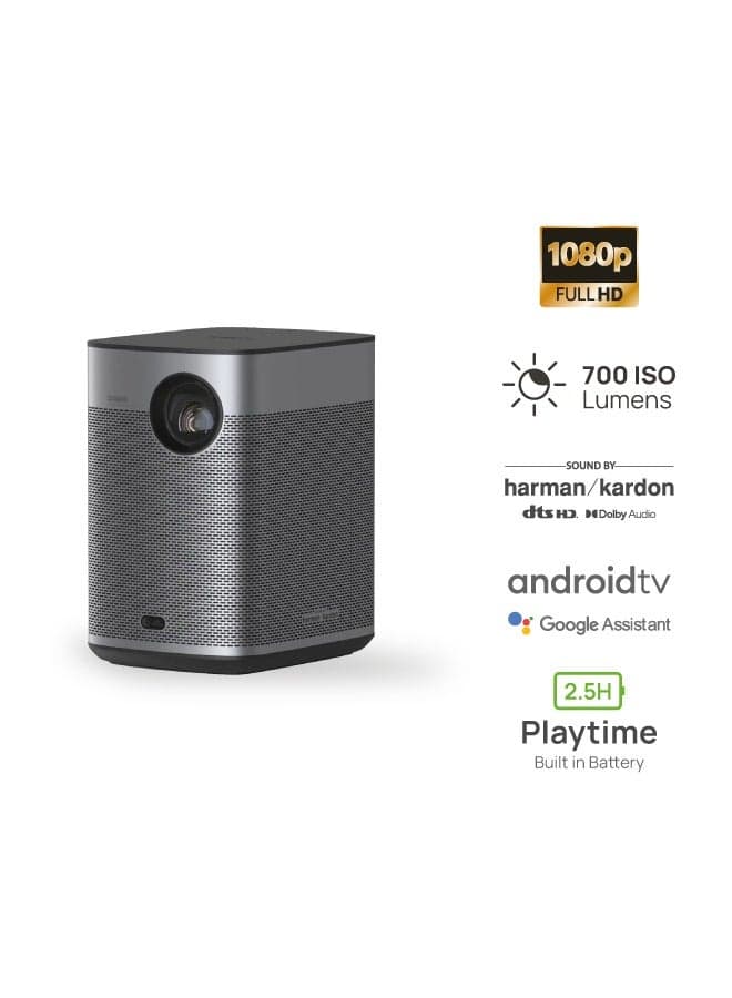 Halo+ Full HD Long Throw Portable Projector, 700 ISO Lumens, Up to 200 Inch Screen Size, 2x 5W Harman/Kardon Speakers, Built-in 2.5Hrs Battery, for Home/Office/Camping/Travel - Space Grey