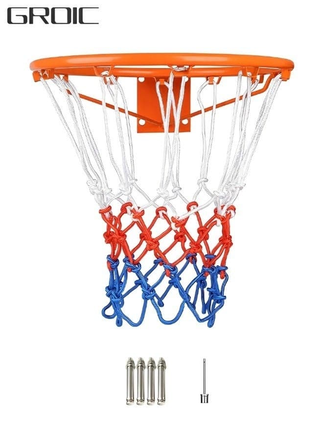 Basketball Ring with Net Outdoor, 2023 Upgrade Thick Professional Basketball Net Replacement Heavy Duty, All Weather Anti Whip Color Never Fade Standard Nets -12 Loops