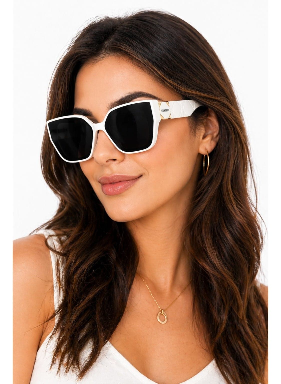 Oversized Square Sunglasses for Women – White Frame with Black UV Protection Lenses | Luxury Designer Fashion Eyewear – Lumière Collection