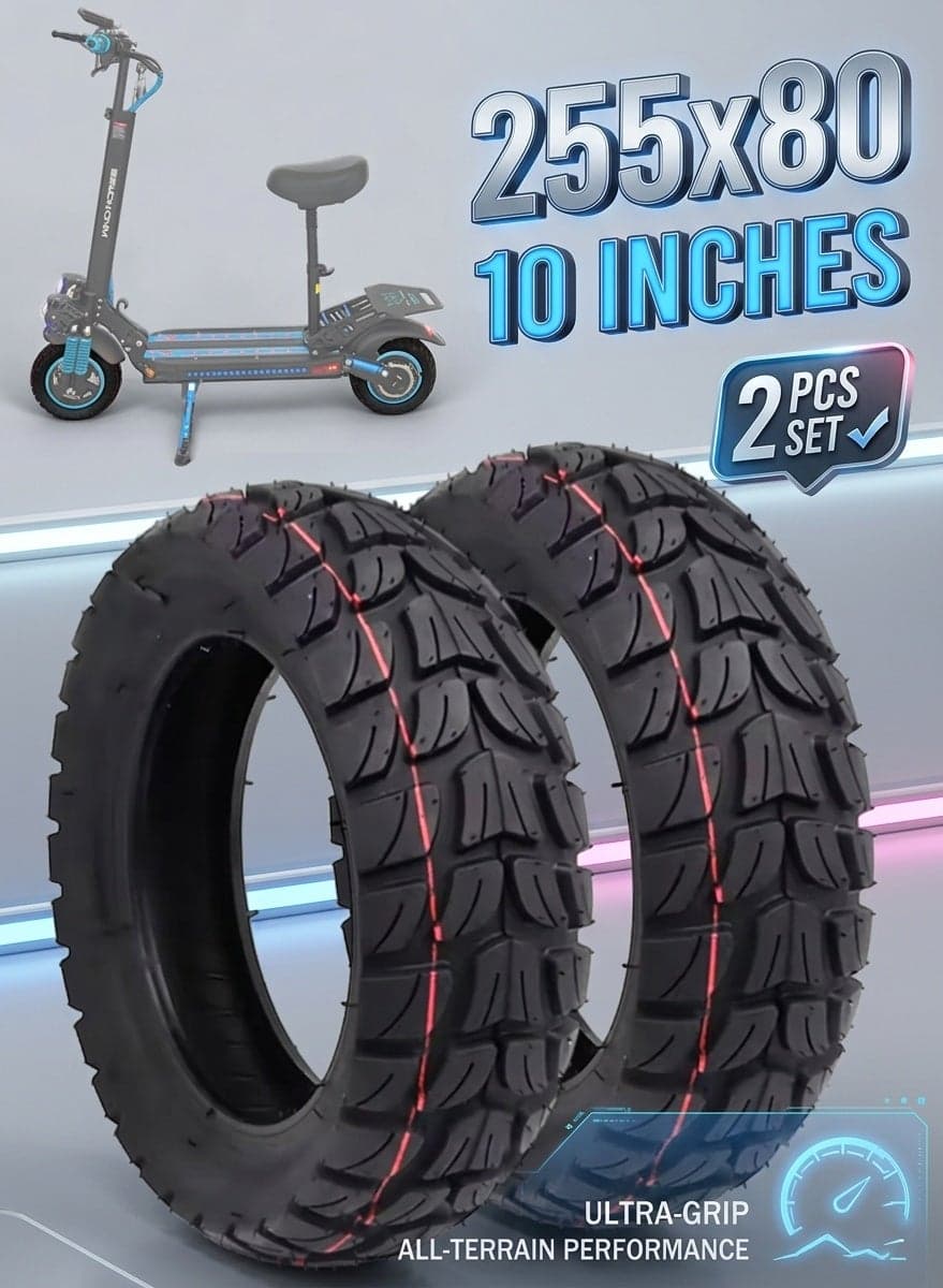 2 PCS Original High-Quality 10-Inch Off-Road Outer Tires for Electric Scooters – 255x80 Inflatable All-Terrain Replacement Tire