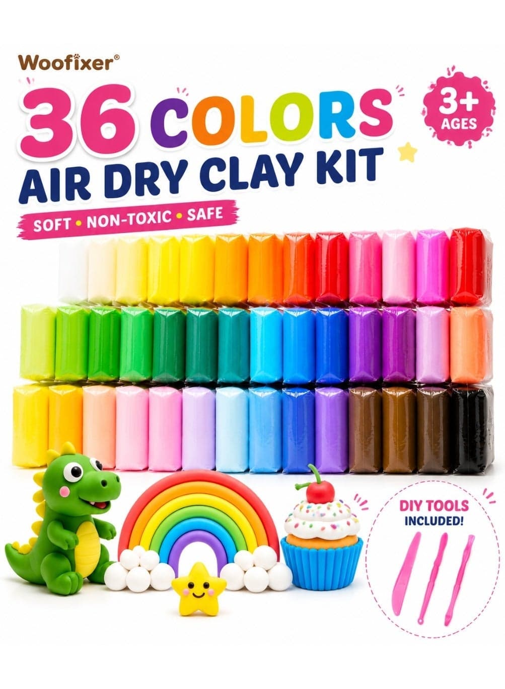 36 Colors DIY Air Dry Ultra Light Clay,Clay Kit,Safe & Non-Toxic, Non-Sticky Soft and Super Light,Arts and Crafts Gift for Boys Girls